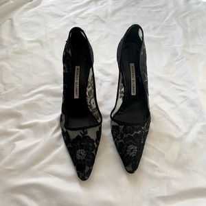 MANOLO BLAHNIK Black Lace Pumps Size 36.5